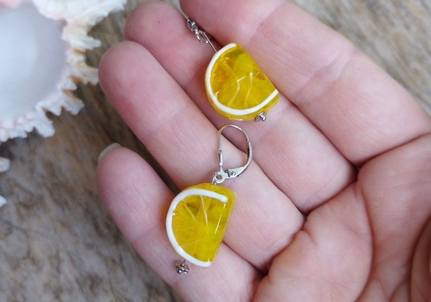 Limonada! - cercei cu felii de lamaie, argint