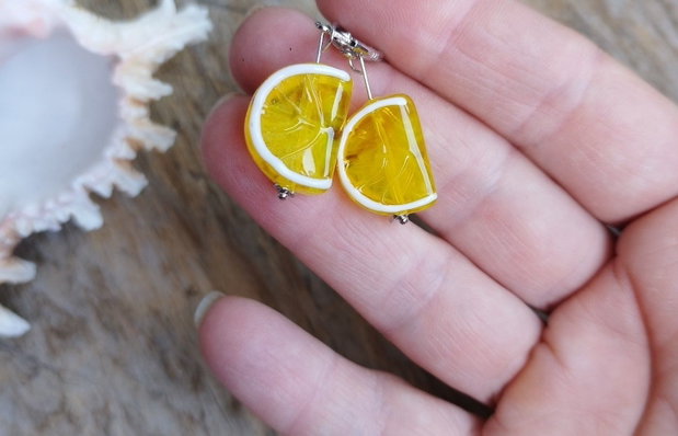 Limonada! - cercei cu felii de lamaie, argint