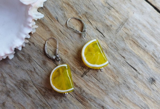 Limonada! - cercei cu felii de lamaie, argint