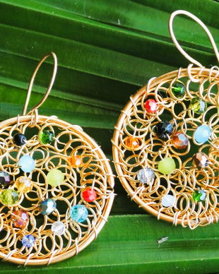 Cercei handmade din sarma si cristale fatetate multicolore