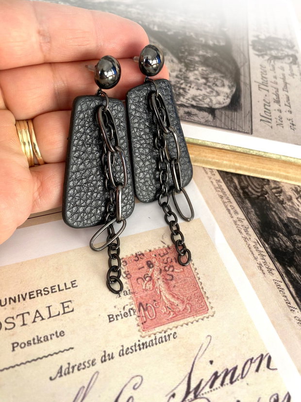 Cercei Gotici Negri・Cercei fabulosi・Cercei handmade din piele・Cercei rock