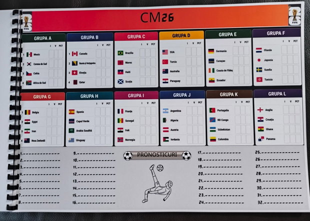 Poster / Program Meciuri Cupa Mondială 2026 - A3 Color Spiralat (Pronosticuri)