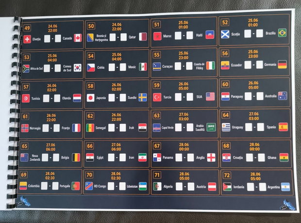 Poster / Program Meciuri Cupa Mondială 2026 - A3 Color Spiralat (Pronosticuri)