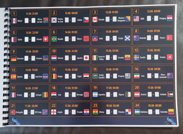 Poster / Program Meciuri Cupa Mondială 2026 - A3 Color Spiralat (Pronosticuri)