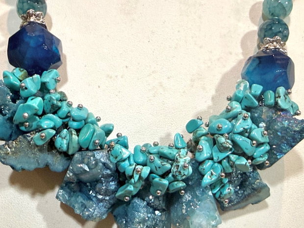 SET~SEA BREEZE~agate,cuarț brut,turcoaz,toho,inox