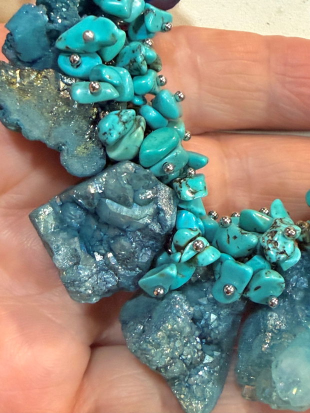 SET~SEA BREEZE~agate,cuarț brut,turcoaz,toho,inox