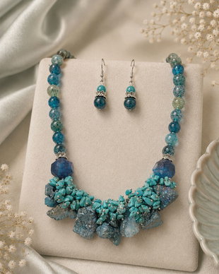 SET~SEA BREEZE~agate,cuarț brut,turcoaz,toho,inox