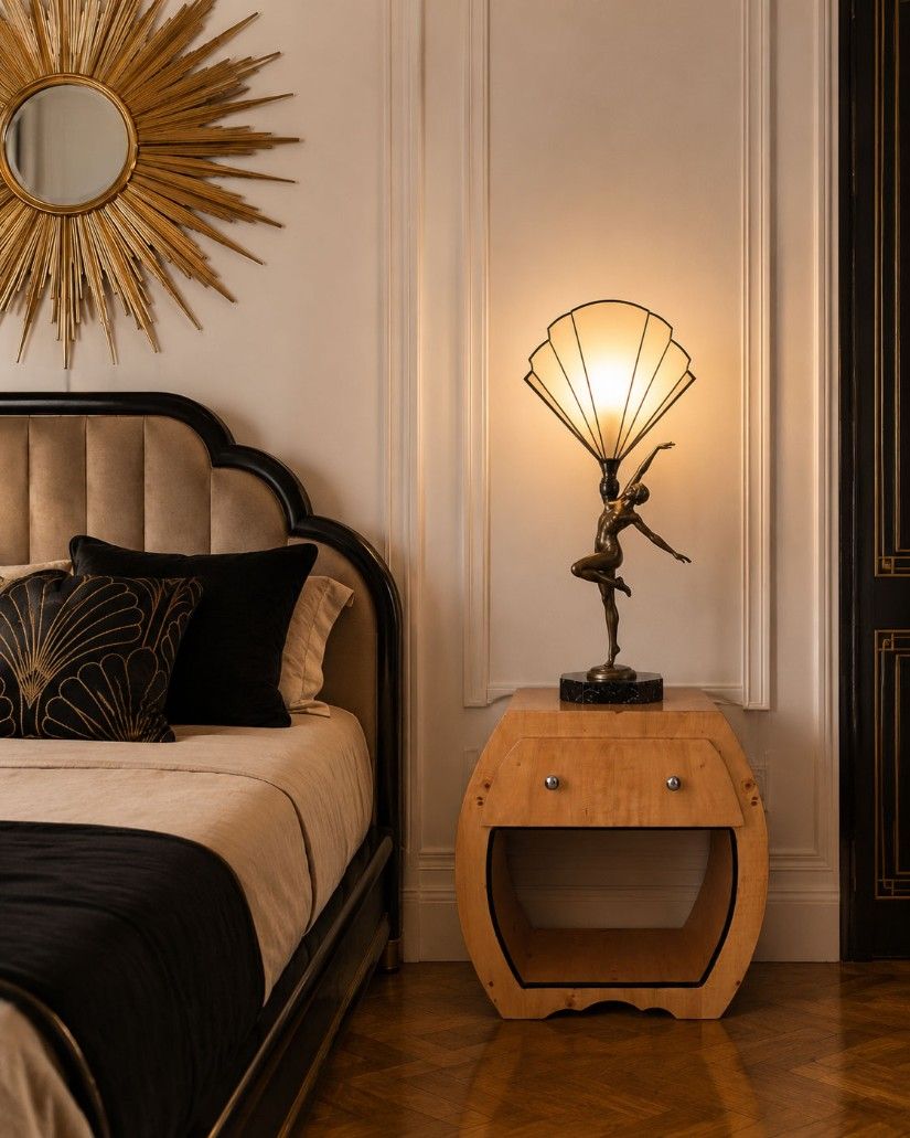 Noptiera Art Deco din lemn masiv furniruit