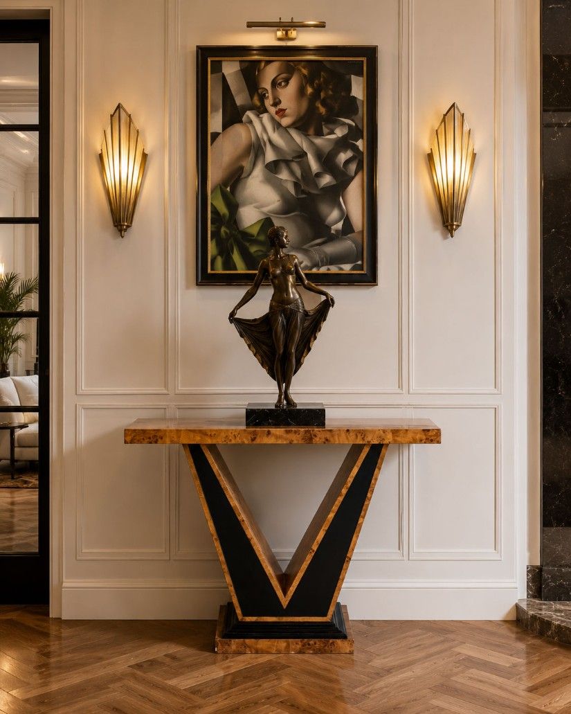 Consola Art Deco din lemn masiv furniruit