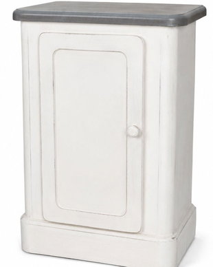 Noptiera Shabby Chic din lemn masiv alb cu blat gri