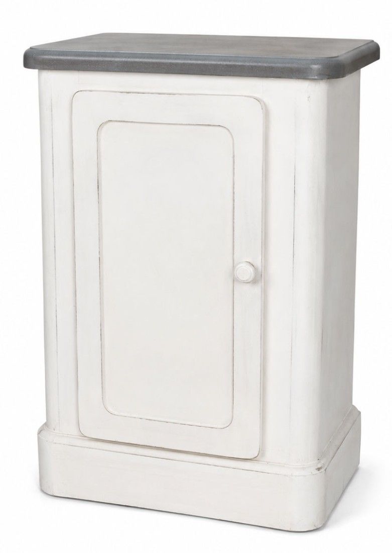 Noptiera Shabby Chic din lemn masiv alb cu blat gri