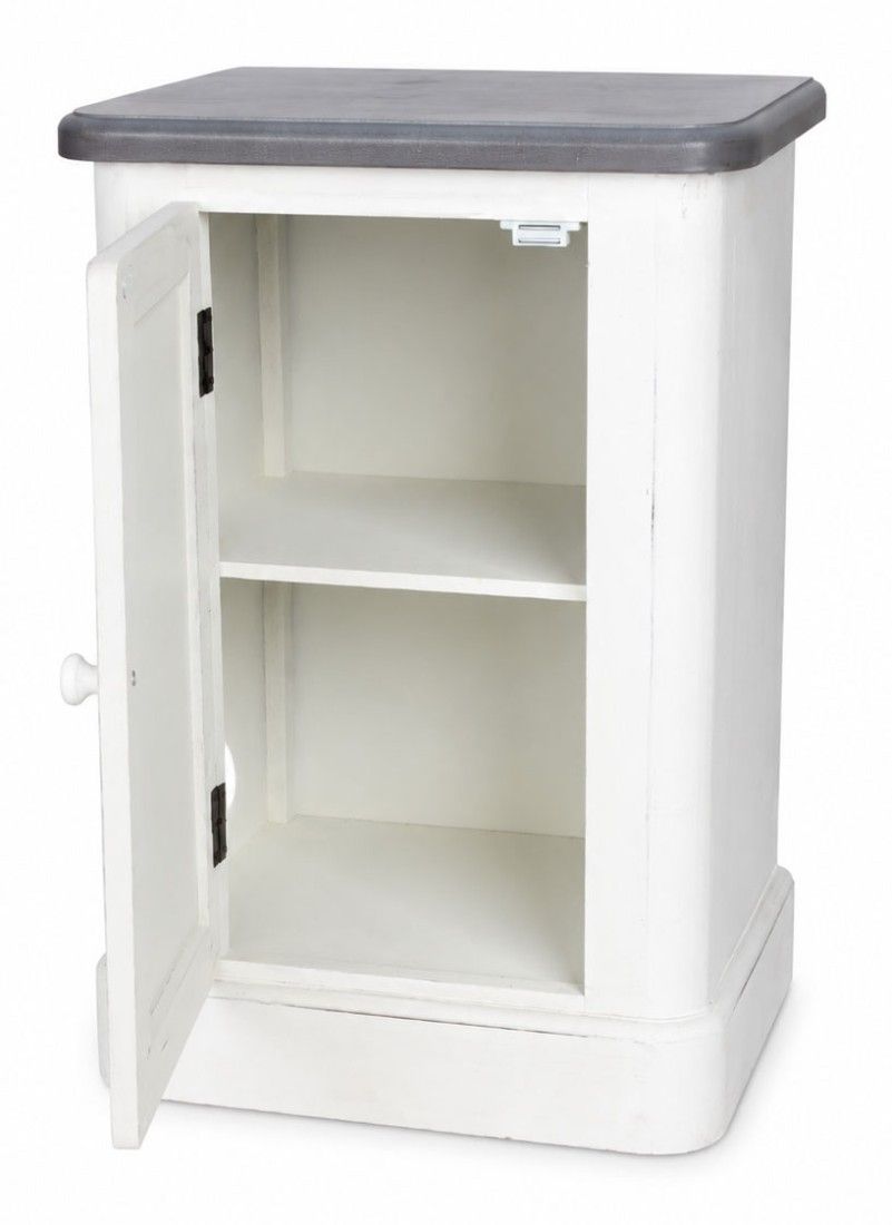 Noptiera Shabby Chic din lemn masiv alb cu blat gri