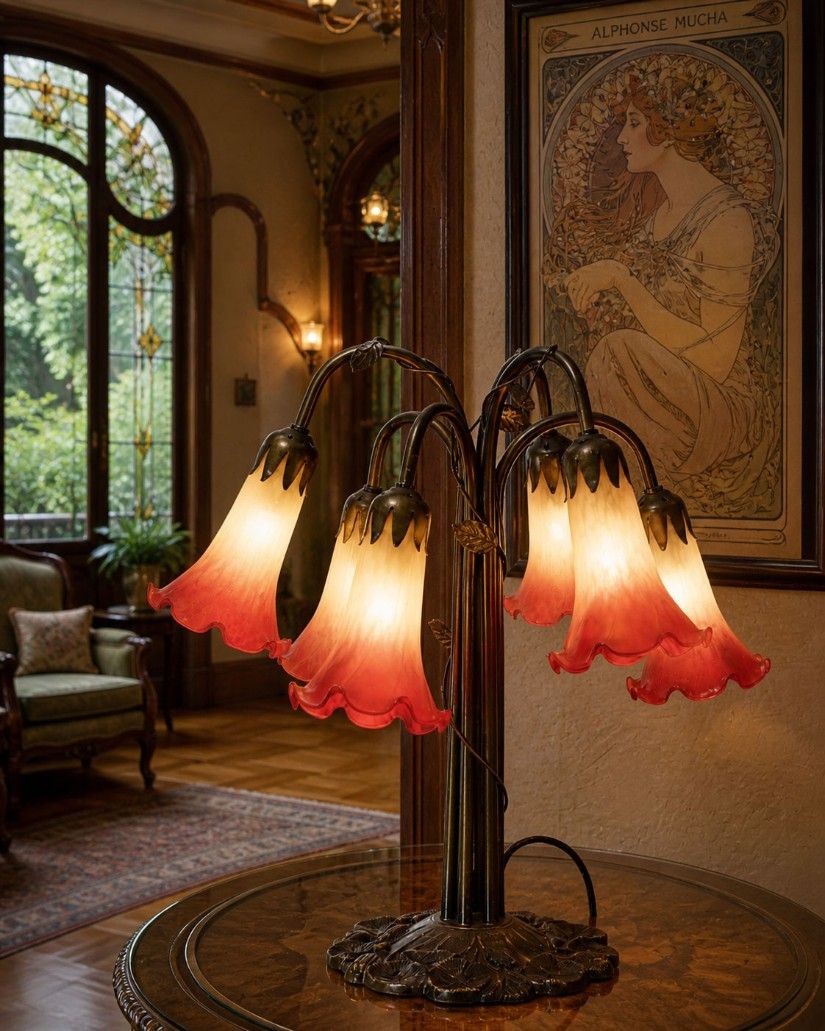 Lampa Art Nouveau cu sase brate