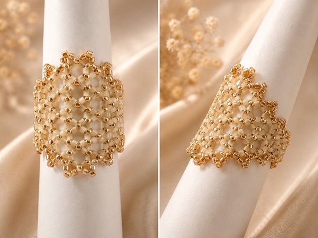Inel elegant dantelat din margele