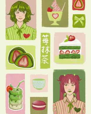 Sticker în Coală - Strawberry Matcha