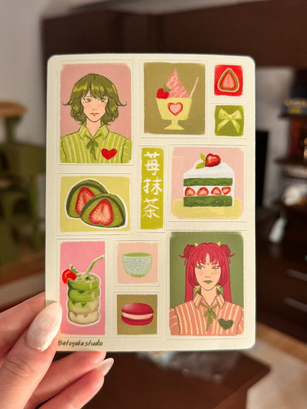 Sticker în Coală - Strawberry Matcha