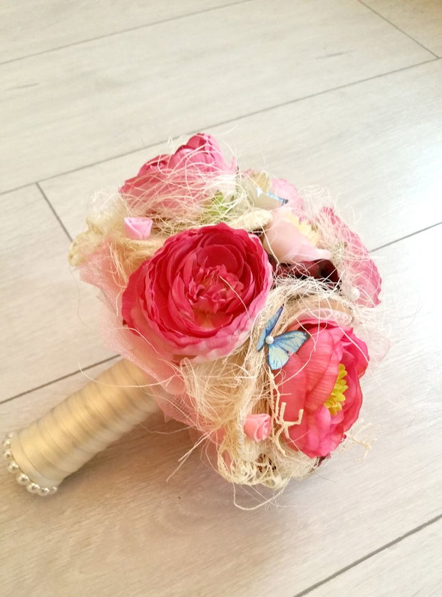 Buchet multicolor・Buchet handmade din flori artificiale・Buchet cu flori roz・Decoratiune nunta