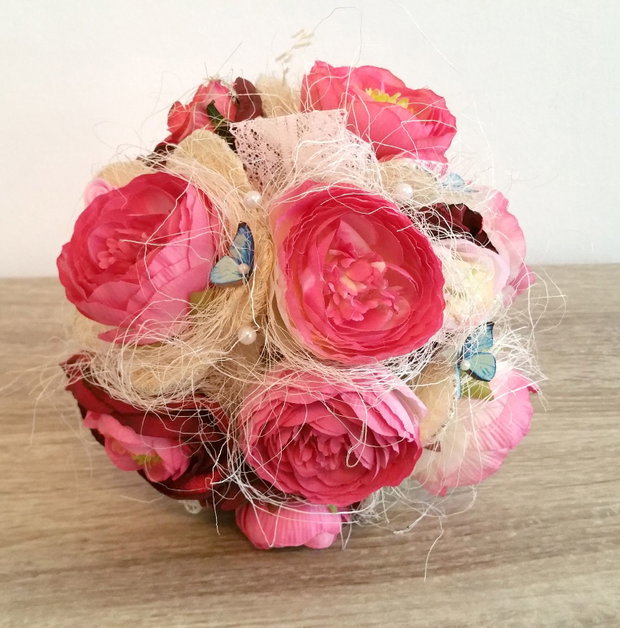 Buchet multicolor・Buchet handmade din flori artificiale・Buchet cu flori roz・Decoratiune nunta