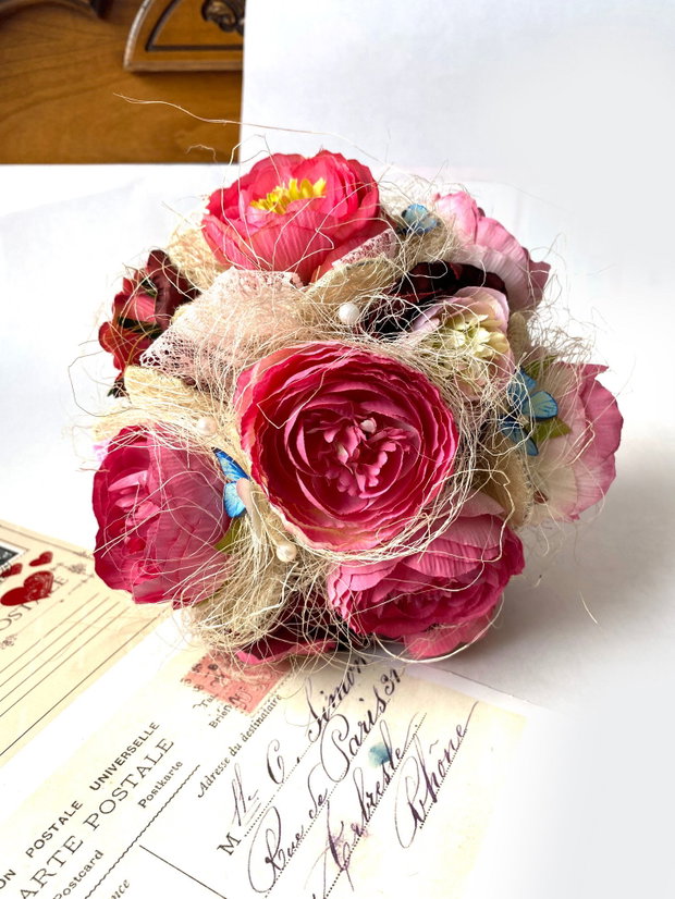 Buchet multicolor・Buchet handmade din flori artificiale・Buchet cu flori roz・Decoratiune nunta