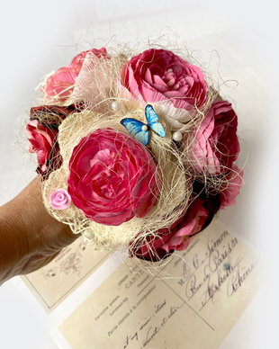 Buchet multicolor・Buchet handmade din flori artificiale・Buchet cu flori roz・Decoratiune nunta