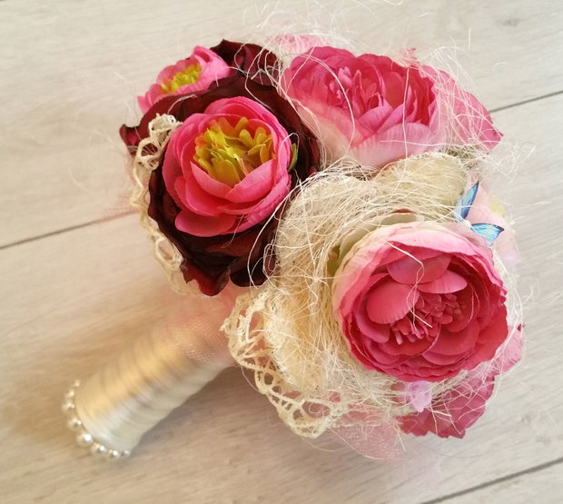 Buchet multicolor・Buchet handmade din flori artificiale・Buchet cu flori roz・Decoratiune nunta