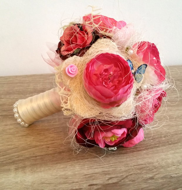 Buchet multicolor・Buchet handmade din flori artificiale・Buchet cu flori roz・Decoratiune nunta