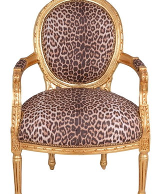 Semifotoliu din lemn masiv auriu cu tapiterie leopard