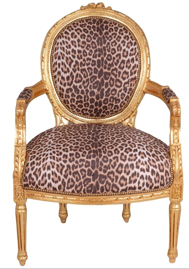 Semifotoliu din lemn masiv auriu cu tapiterie leopard