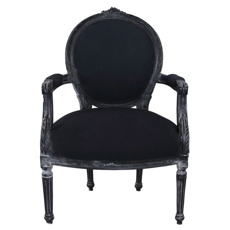 Semifotoliu din lemn masiv negru cu tapiterie neagra