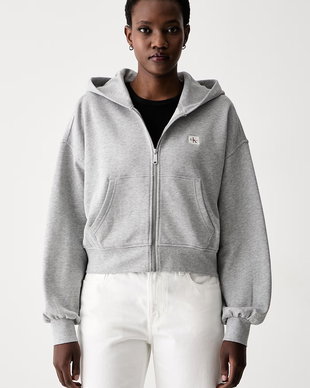 Calvin Klein Jeans hanorac cu fermoar și glugă pentru femei din bumbac