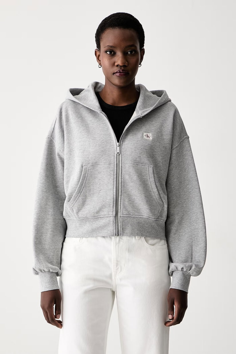Calvin Klein Jeans hanorac cu fermoar și glugă pentru femei din bumbac