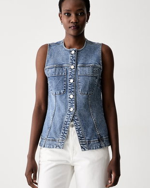 DKNY vestă cu un singur rând de nasturi pentru femei din denim
