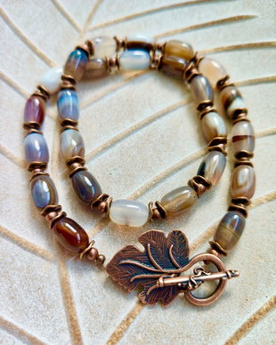 Colier vintage agate cafenii naturale
