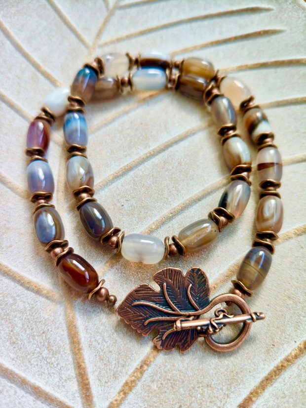 Colier vintage agate cafenii naturale