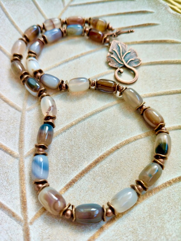 Colier vintage agate cafenii naturale