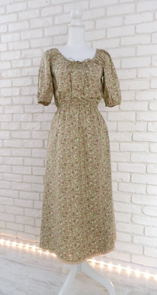 Rochie Panza Talie Elastica Vernil cu Flori Mici Mov