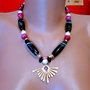 Bucuria vietii, colier agate striped/dungate, perle mari, zamac placat cu aur, Transport inclus in pret