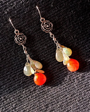 Cercei argint opal de fic etiopian carneol briolete floare argint boho chic trendy