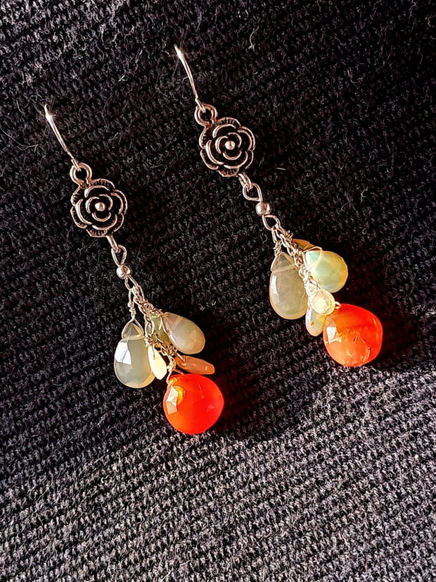 Cercei argint opal de fic etiopian carneol briolete floare argint boho chic trendy
