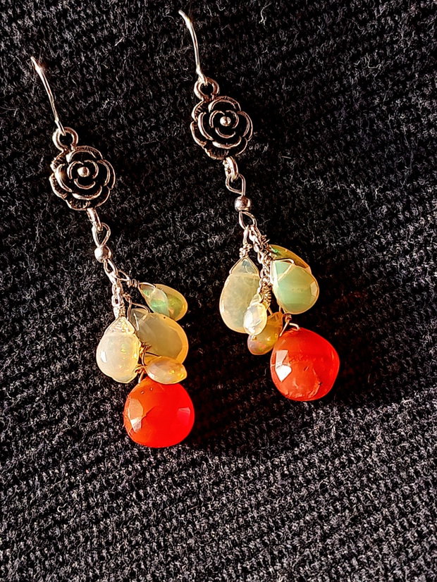 Cercei argint opal de fic etiopian carneol briolete floare argint boho chic trendy