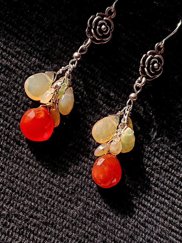 Cercei argint opal de fic etiopian carneol briolete floare argint boho chic trendy