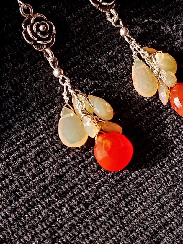 Cercei argint opal de fic etiopian carneol briolete floare argint boho chic trendy