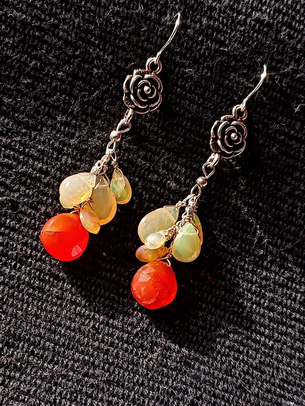 Cercei argint opal de fic etiopian carneol briolete floare argint boho chic trendy