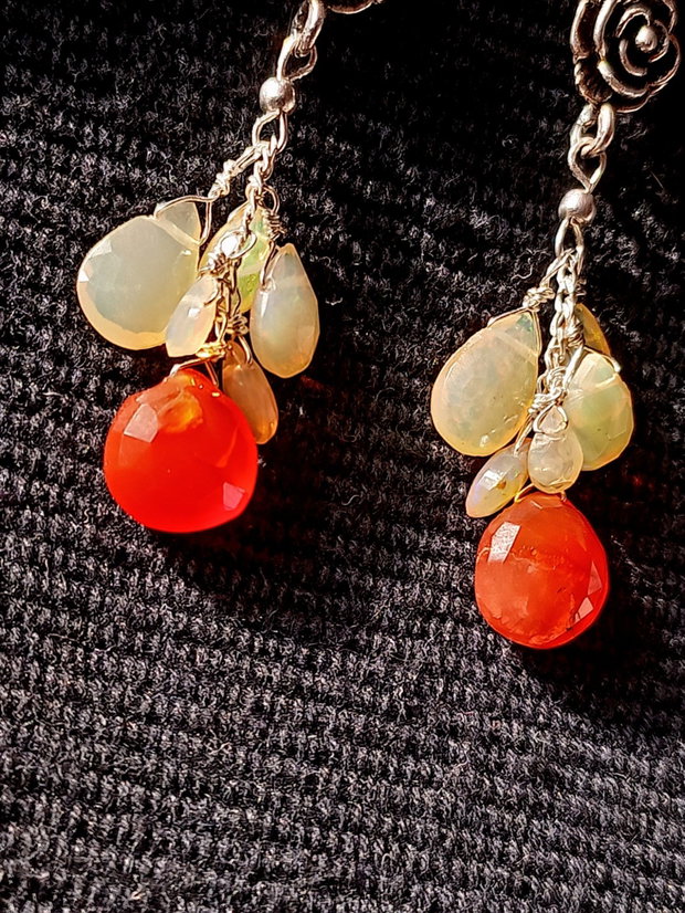 Cercei argint opal de fic etiopian carneol briolete floare argint boho chic trendy