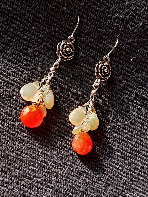 Cercei argint opal de fic etiopian carneol briolete floare argint boho chic trendy