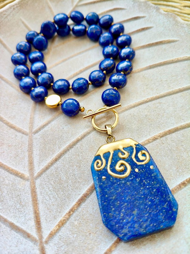 Colier magnezit albastru & pandantiv lapis lazuli