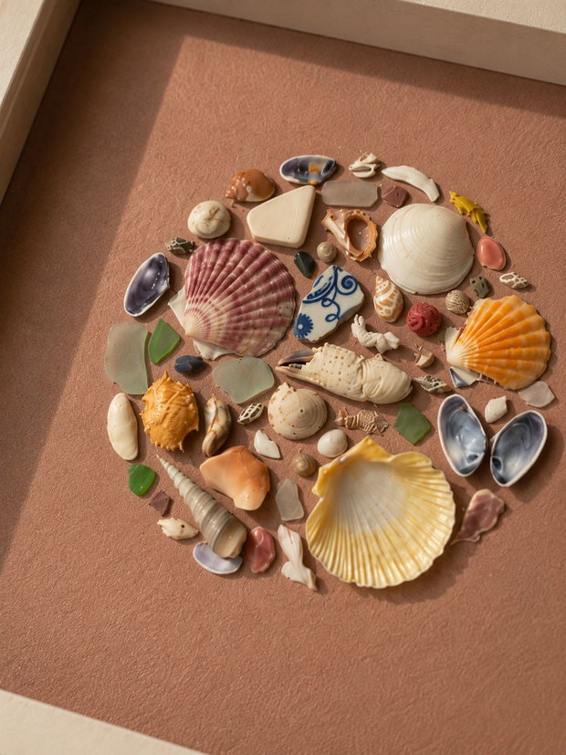 Shadow Box cu Scoici Naturale  Roz Pudrat