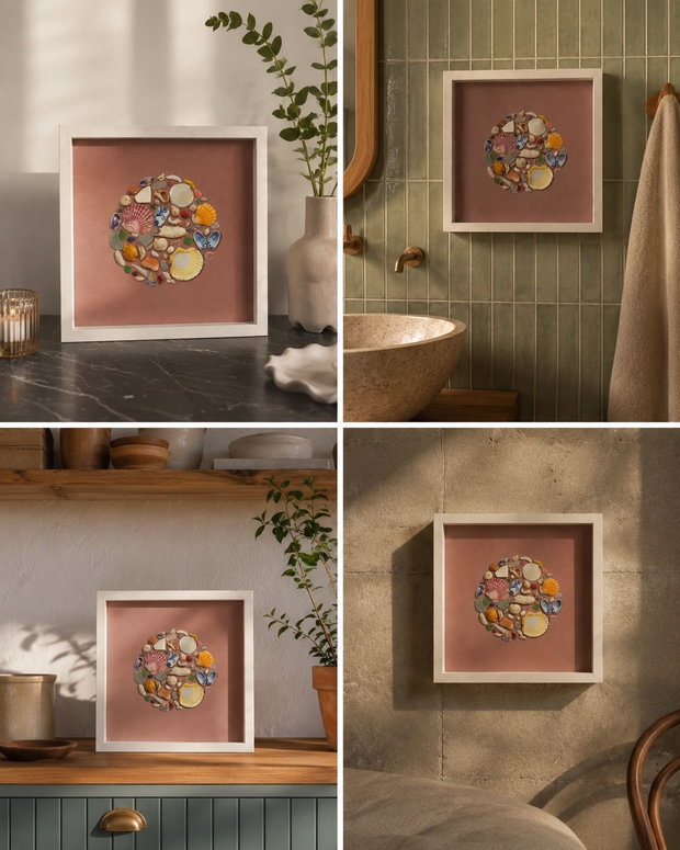Shadow Box cu Scoici Naturale  Roz Pudrat