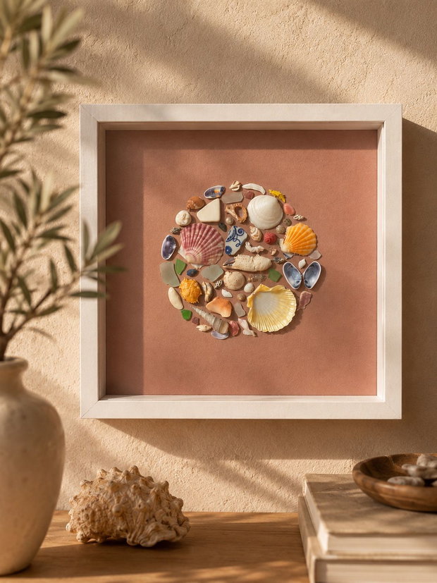 Shadow Box cu Scoici Naturale  Roz Pudrat