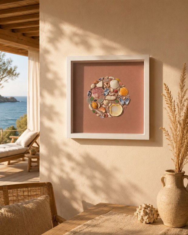 Shadow Box cu Scoici Naturale  Roz Pudrat